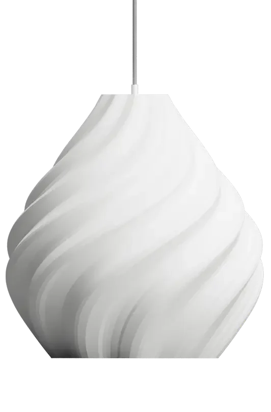 White 3D-printed pendant lamp, Monoprisma